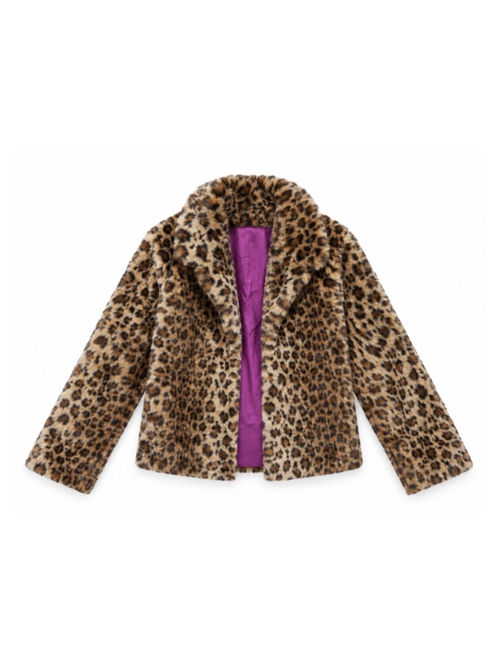 Leopard Faux-Fur Coat with Purple Lining